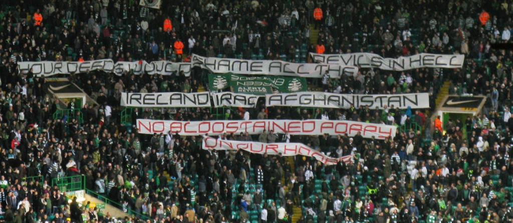 Celtics green brigade protesting about remembrance day.